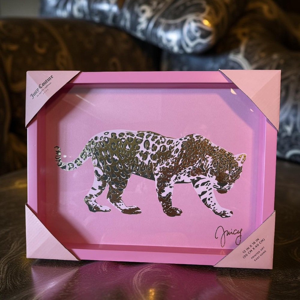 Juicy Couture NWT Stunning Pink Frame Gold Black Metallic Leopard Glass Print - Picture 8 of 8